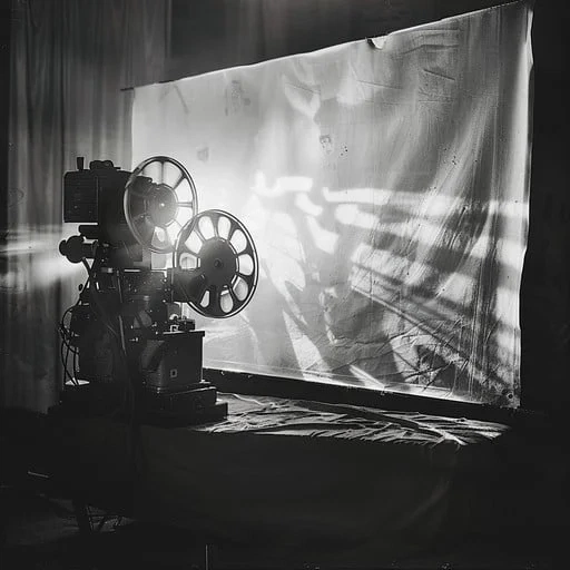 复古电影放映机特写，象征电影技术的百年演进